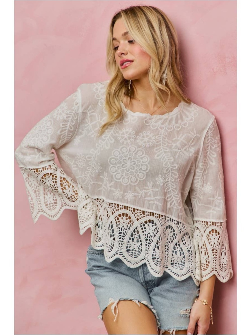 Embroidered Lace Charm Blouse - Off White - Picture 2 of 5